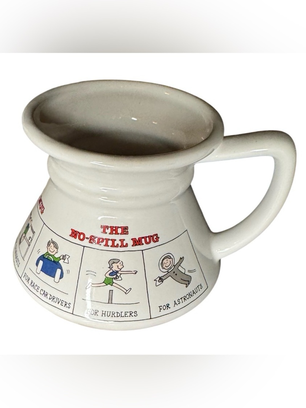 Vintage 1980’s "The No-Spill Mug" Wide Base Novelty Cartoon Coffee Cup